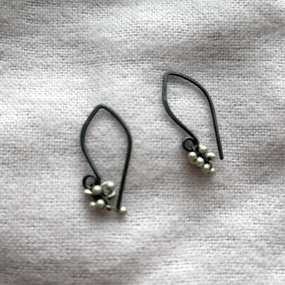 Yed Omi Sterling Silver and Oxidized Silver Mini Wisteria Caviar Hook Earrings